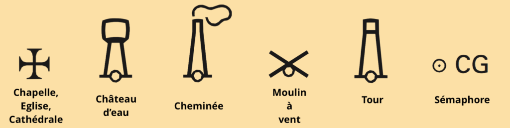 Carte marine : Principaux symboles et amers dans 1D du shom